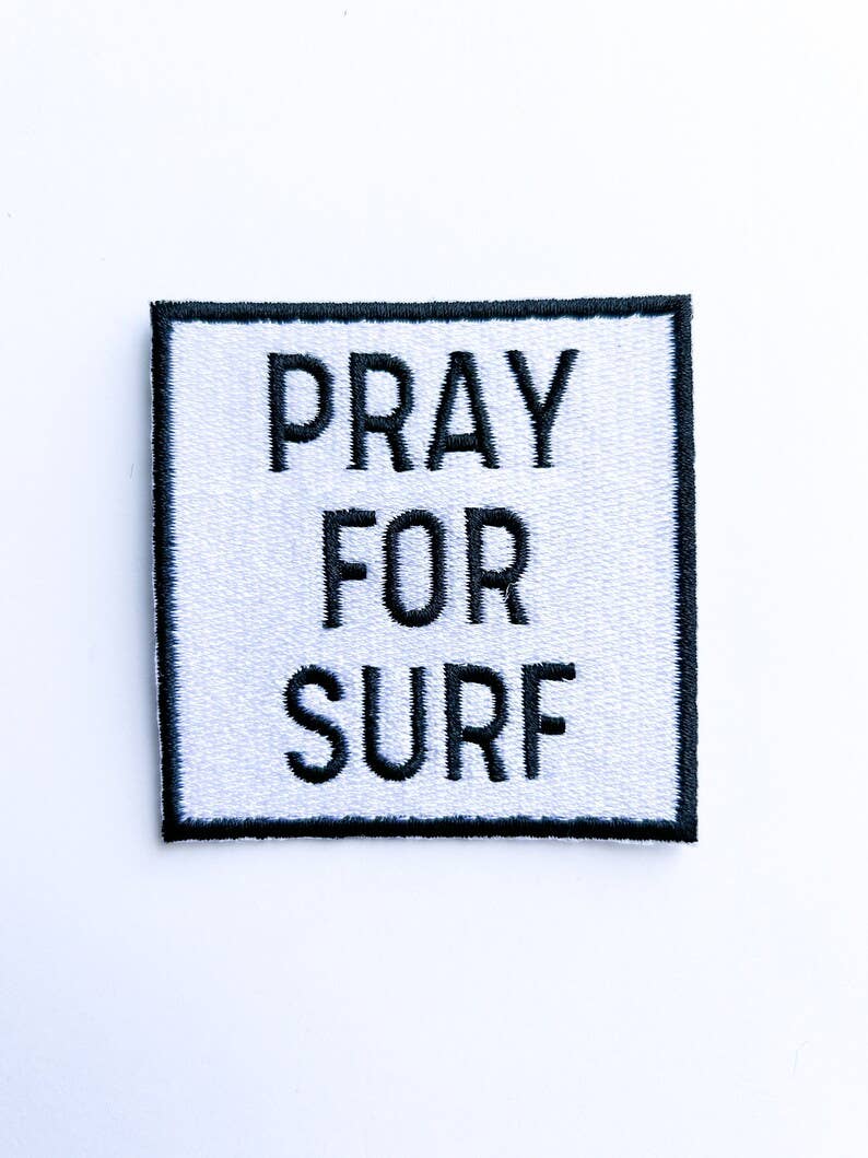 Black Pray for Surf Embroidered Iron On Patch for Clothing
