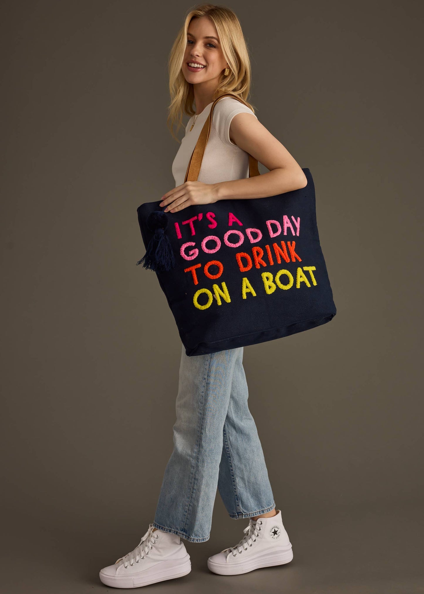 Navy Drink On A Boat Tote