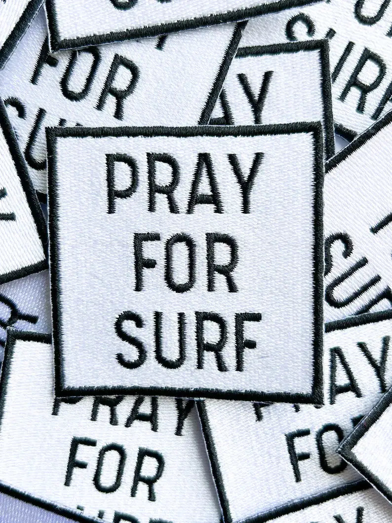 Black Pray for Surf Embroidered Iron On Patch for Clothing