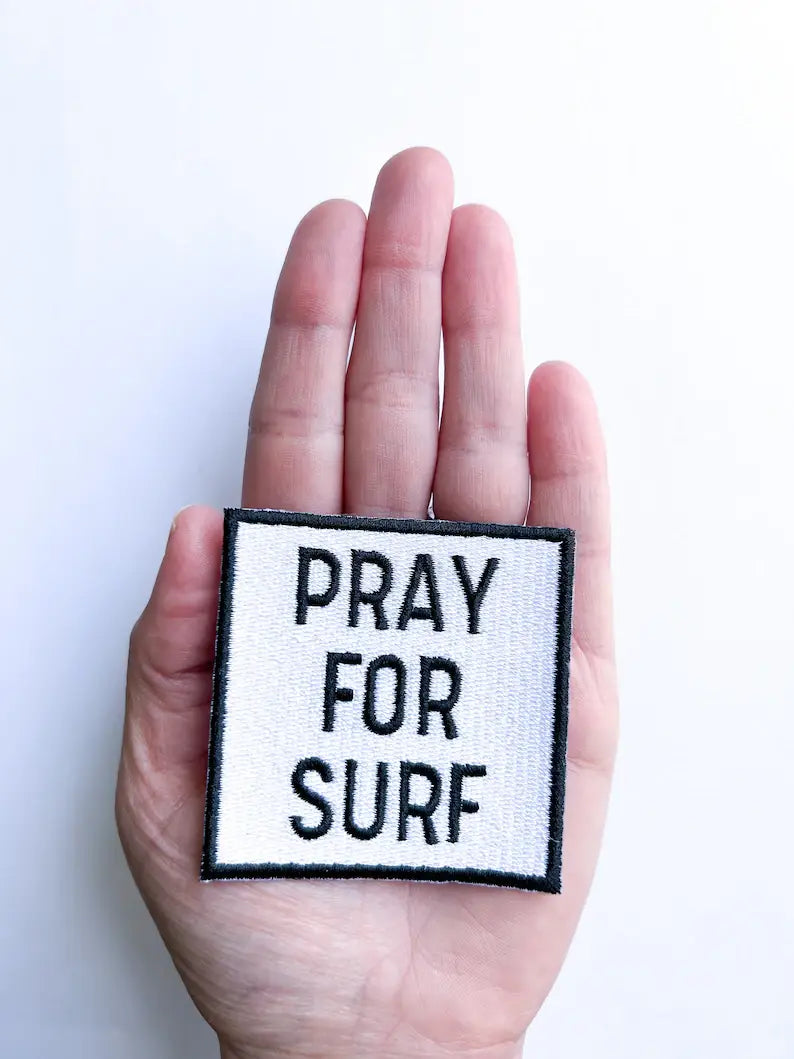 Black Pray for Surf Embroidered Iron On Patch for Clothing