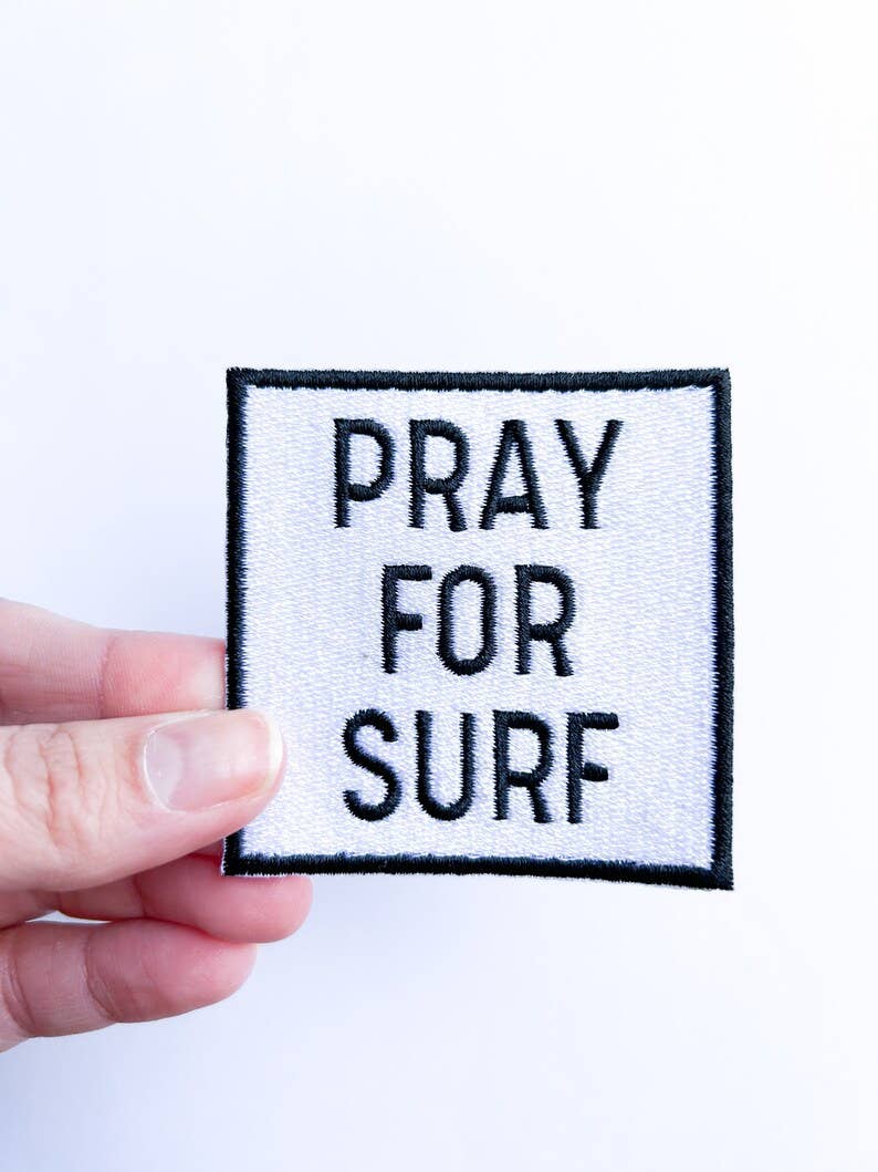 Black Pray for Surf Embroidered Iron On Patch for Clothing