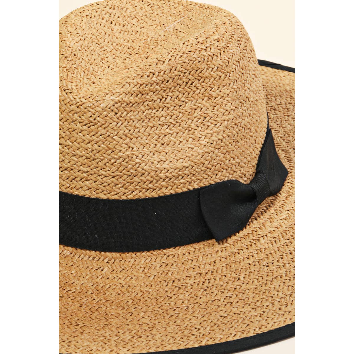 Straw Braided Ribbon Flat Brim Fedora Hat
