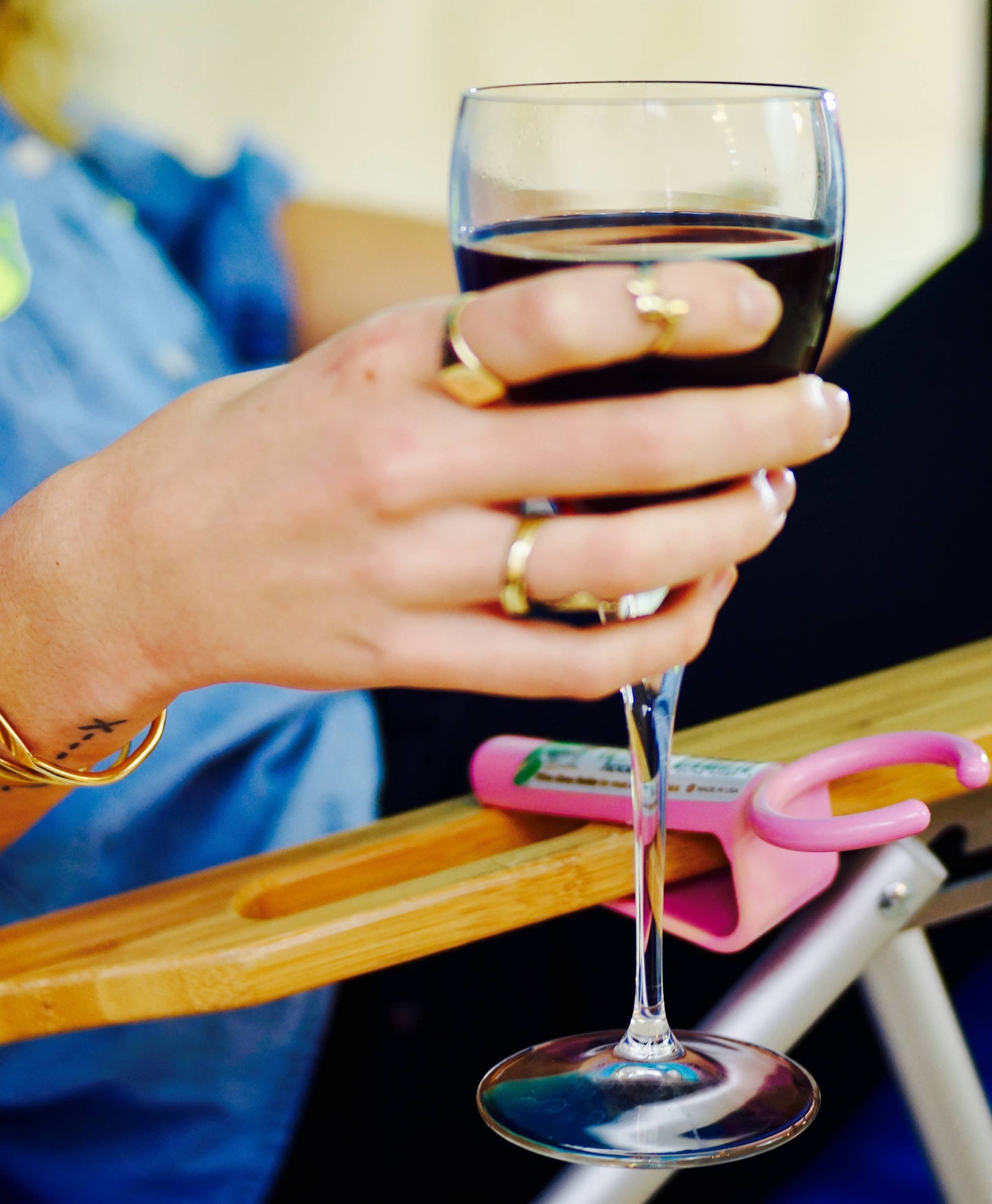 The Wine Hook - Wine Glass Holder for an outdoor chair